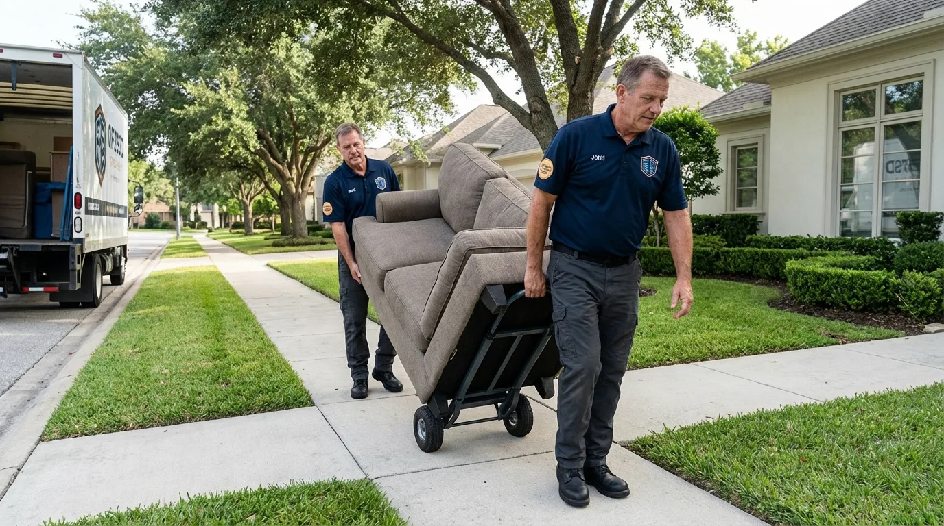Local residential moving crew loading furniture in De Leon Springs, FL